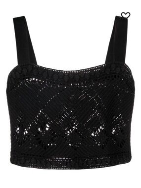 Maje black  Crochet Crop Tank Top - Women's Knit Bustier